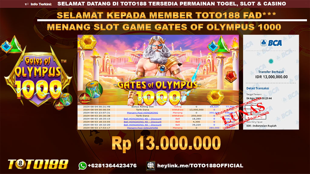 Bukti JP Kemenangan SLOT GAME GATES OF OLYMPUS 1000 04 Agust 24