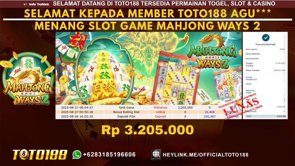 Bukti JP Kemenangan SLOT GAME MAHJONG WAYS 2 27 AGU 25