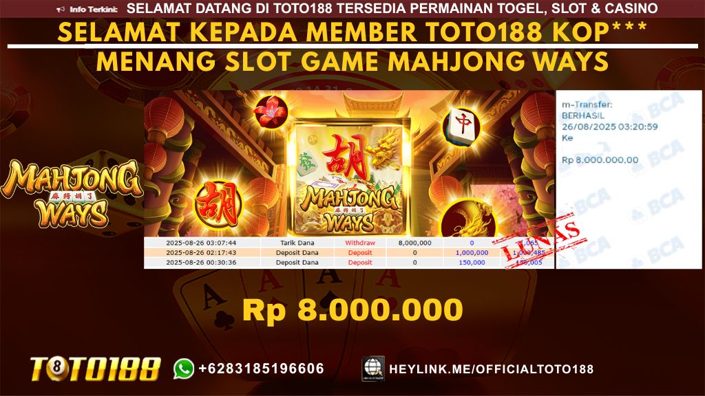 Bukti JP Kemenangan SLOT GAME MAHJONG WAYS 26 AGU 25